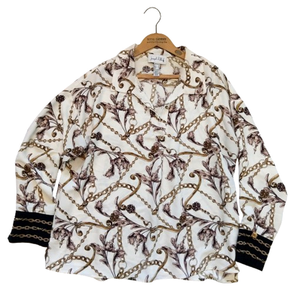 Joseph Ribkoff Women's Popover Blouse Size 12 Chain Print Collared Top FLAW READ